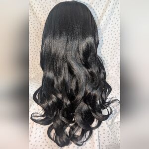 Kinky Straight Synth Lace Front Wig 18” Black Yaki HD Pre-Plucked 200% Density